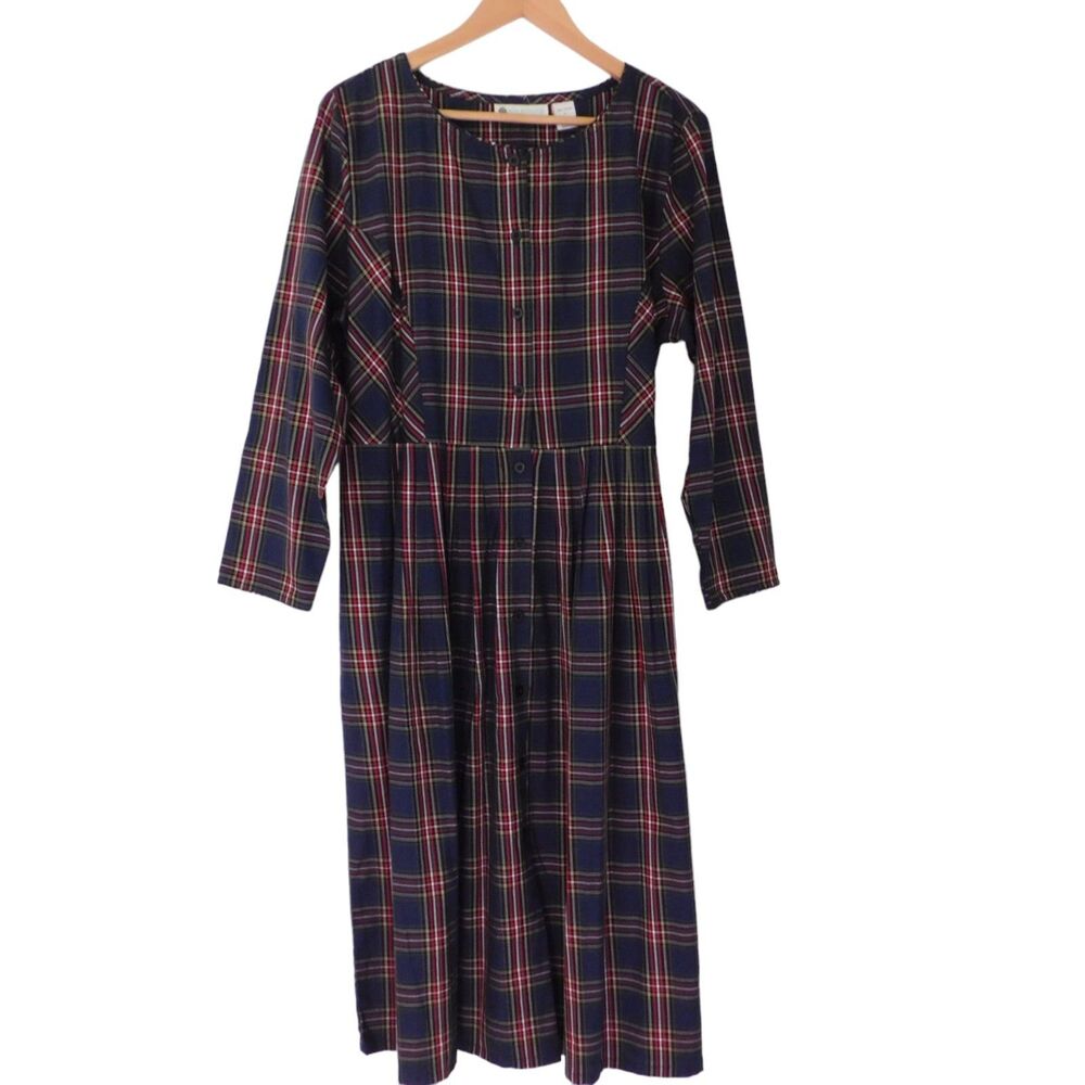 NEW ELLA SIMONE Womens Tartan Plaid Dress Midi Blue Pockets Shirt Sz 1X